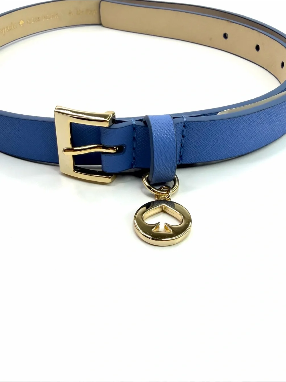 Kate Spade Blue Spade Gold Charm Saffiano Leather Belt